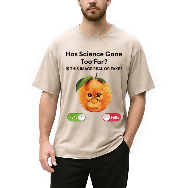 Modecanvas Has Science Gone Too Far Orange Monkey DTG Printing Washed T-Shirt