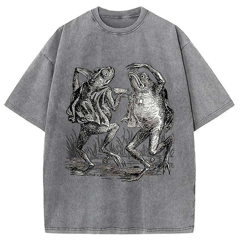 Modecanvas Dancing Frog Japanese DTG Printing Washed T-Shirt-modecanvas