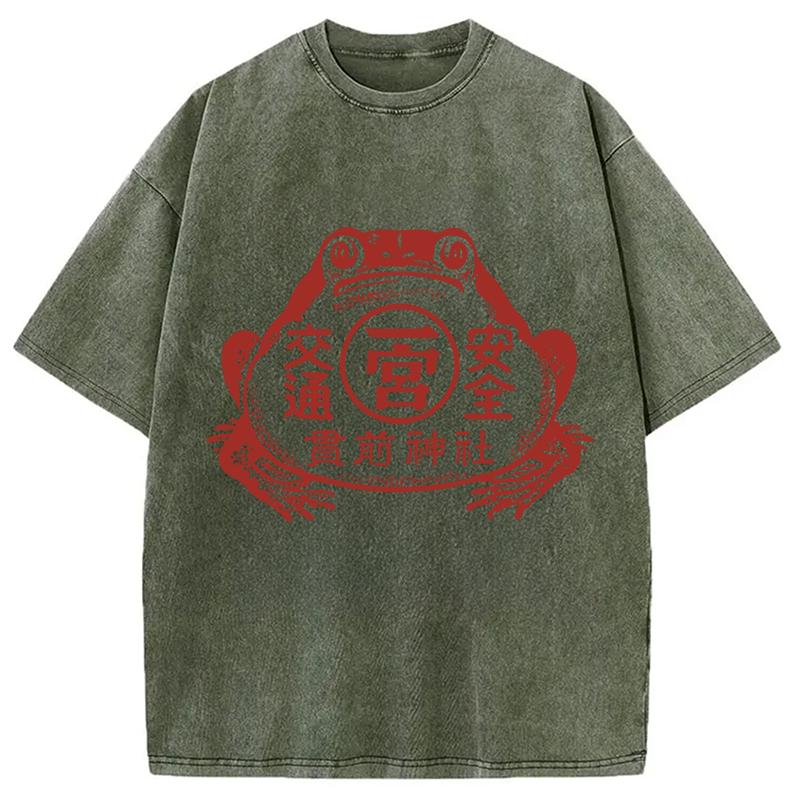 Modecanvas Vintage Japanese Frog DTG Printing Washed T-Shirt