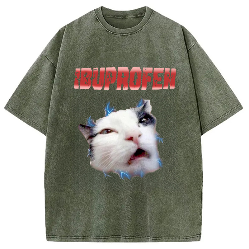 Modecanvas Ibuprofen Cat Meme Washed T-Shirt