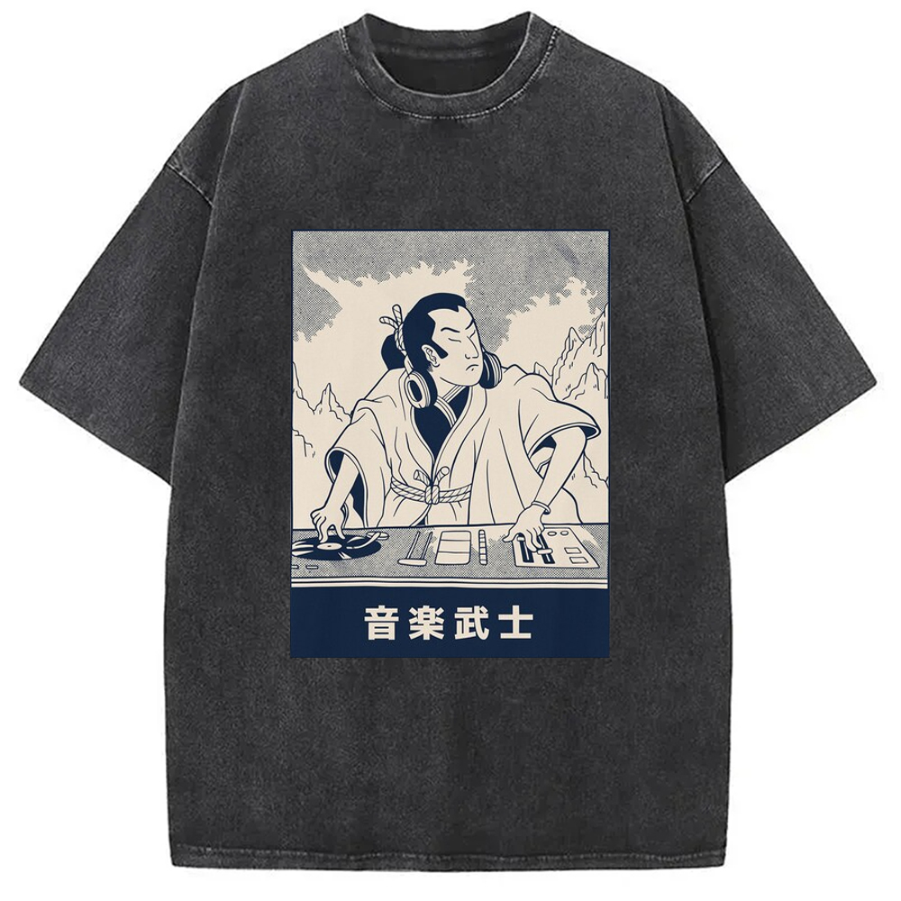 Modecanvas Musical Samurai Japanese Washed T-Shirt