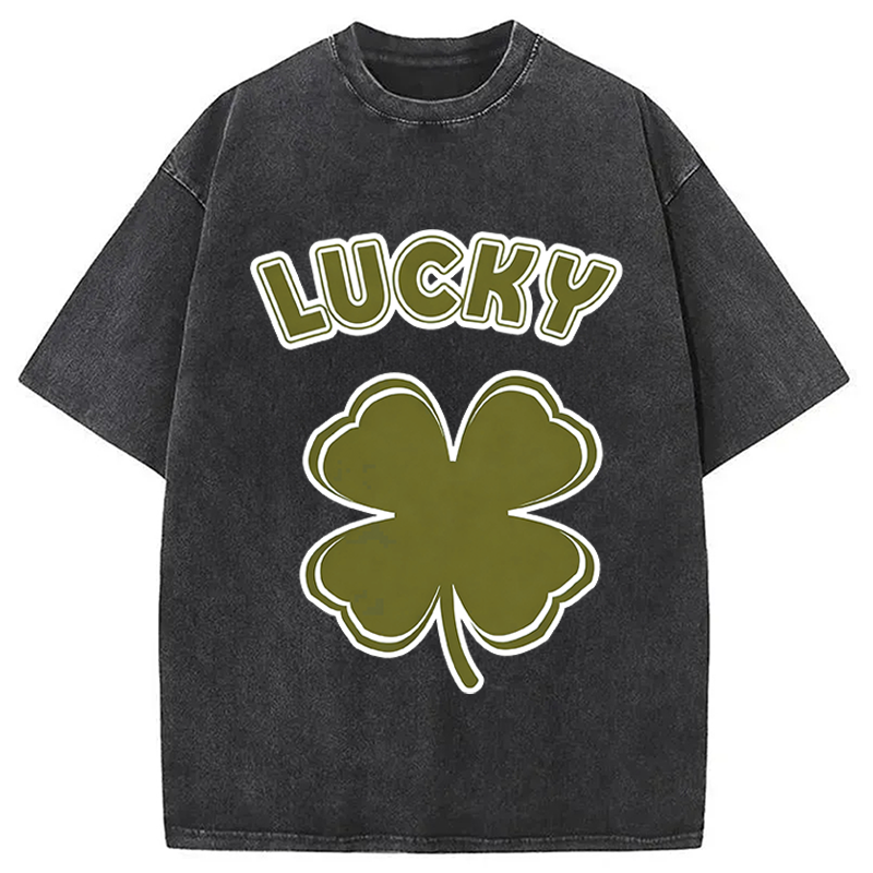 Modecanvas Lucky Shamrock Retro DTG Printing Washed T-Shirt
