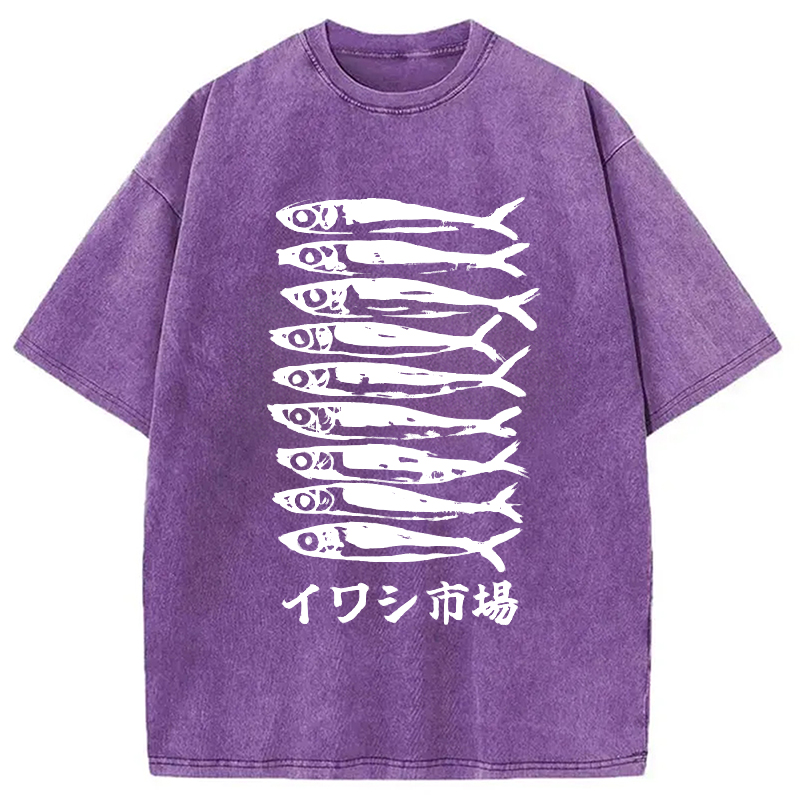 Modecanvas Japanese Sardine Market Washed T-Shirt-modecanvas