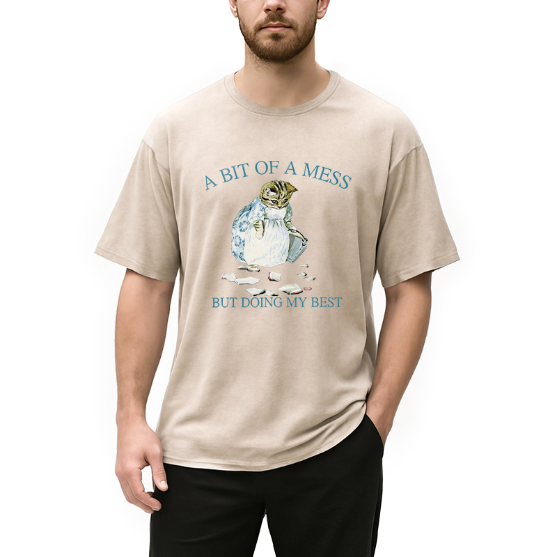 Modecanvas A Bit Of Mess But Doing My Best Cat DTG Printing Washed T-Shirt