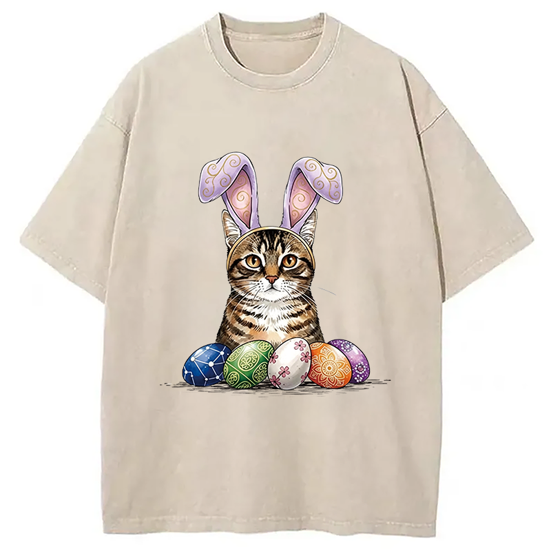 Modecanvas Easter Cat DTG Printing Washed T-Shirt