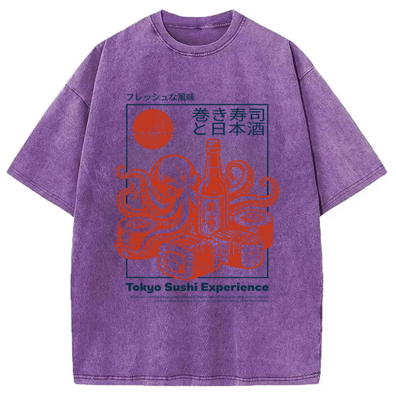 Modecanvas Tokyo Sushi Beer DTG Printing Washed T-Shirt