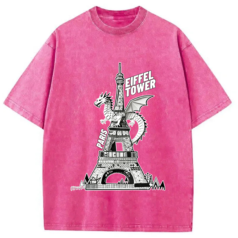 Modecanvas Dragon Eiffel Tower Washed T-Shirt