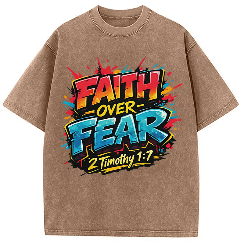 Modecanvas Faith Over Fear DTG Printing Washed T-Shirt