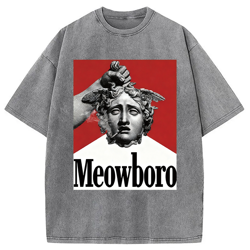 Modecanvas Funny Meowboro Cigarettes Meme Vintage Washed T-Shirt