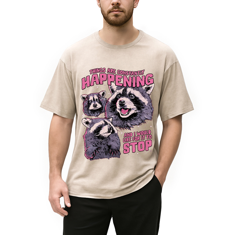 Modecanvas Things Are Constantly Happening DTG Printing Washed T-Shirt