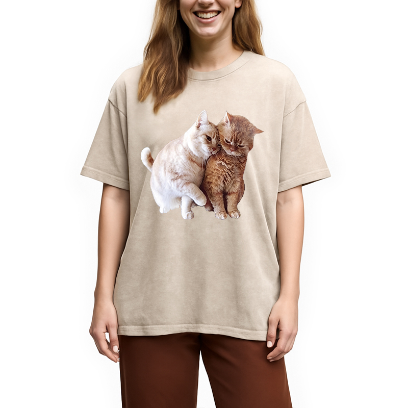 Modecanvas Gentle Cats DTG Printing Washed T-Shirt