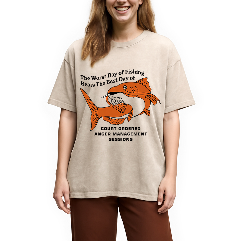 Modecanvas The Worst Day Fish Meme DTG Printing Washed T-Shirt