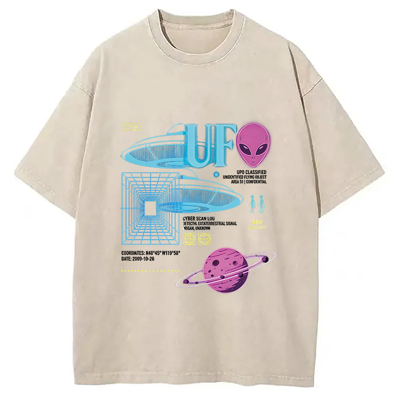 Modecanvas Cosmic Signal Alien Archive DTG Printing Washed T-Shirt