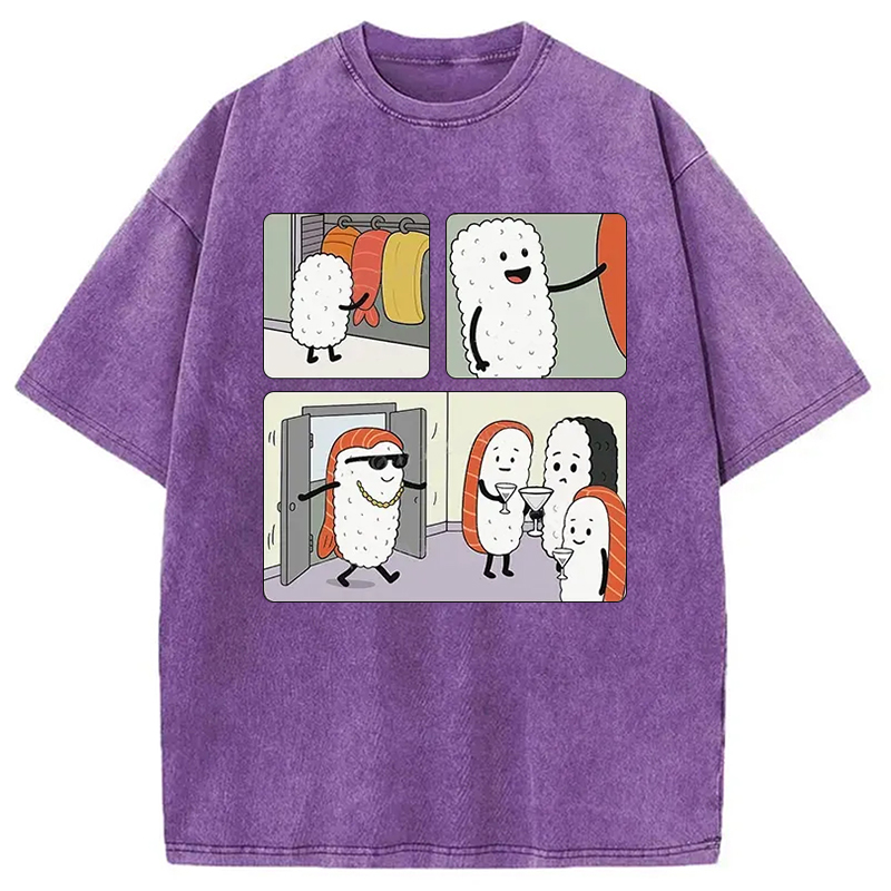 Modecanvas Sushi At The Party Washed T-Shirt