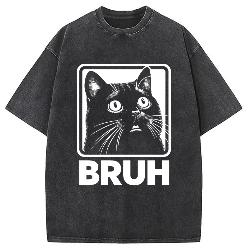 Modecanvas BRUH Cat Washed T-Shirt-modecanvas