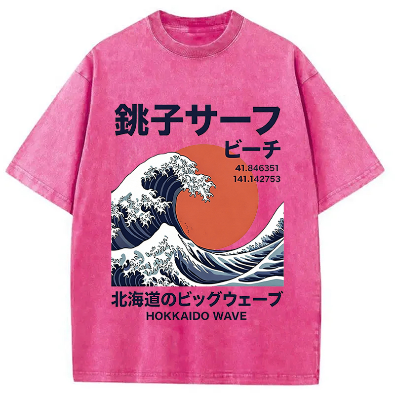 Modecanvas Hokkaido Wave Poster DTG Printing Washed T-Shirt