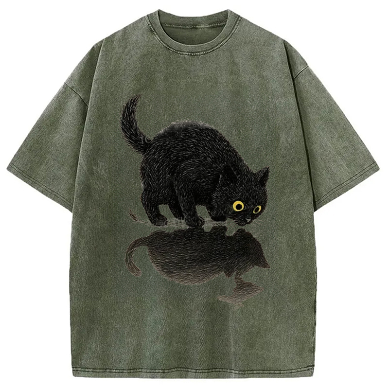 Modecanvas Cat Drinking Water Washed T-Shirt