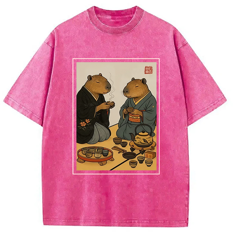 Modecanvas Capybara Tea Ceremony Washed T-Shirt