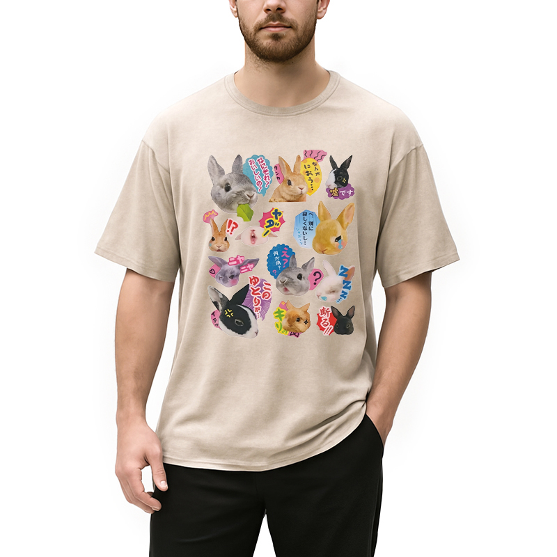 Modecanvas Japanese Bunny DTG Printing Washed T-Shirt