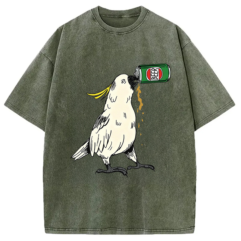 Modecanvas Cockatoo Beer DTG Printing Washed T-Shirt