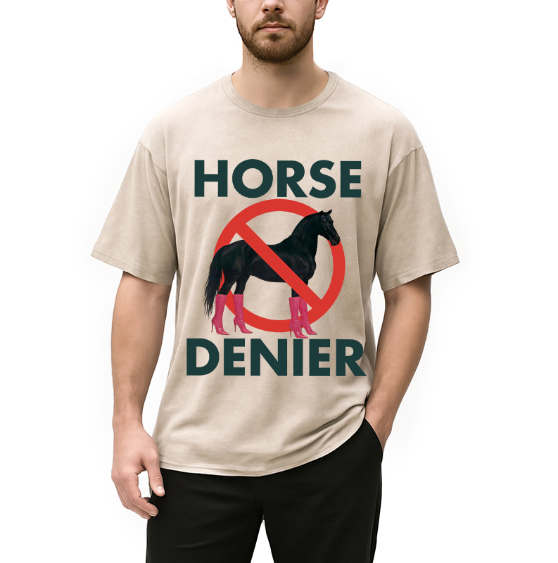 Modecanvas Funny High-Heel Noir Horse Denier DTG Printing Washed T-Shirt