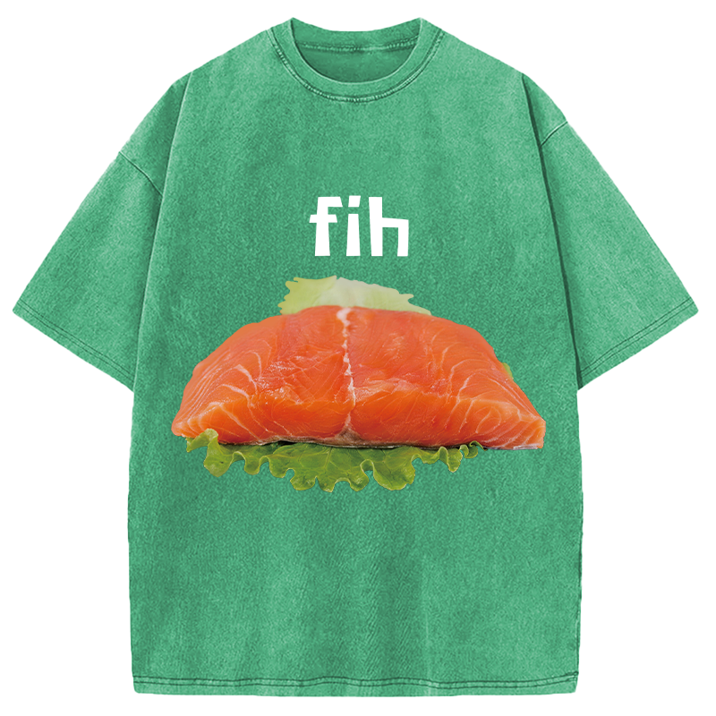 Modecanvas Fih Fish Meme DTG Printing Washed T-Shirt