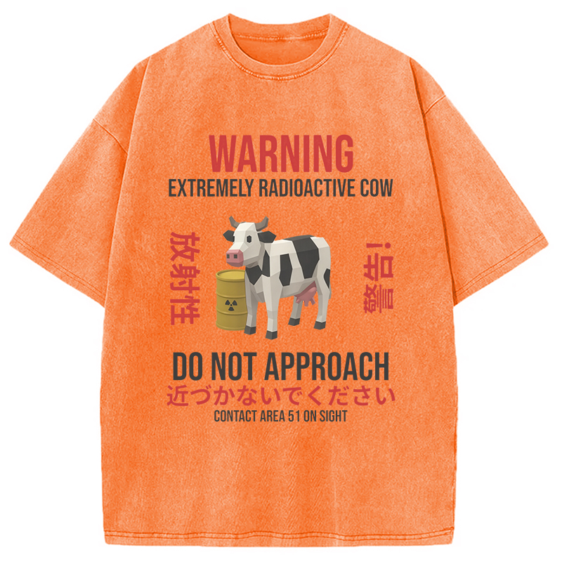Modecanvas Radioactive Cow Warning Washed T-Shirt