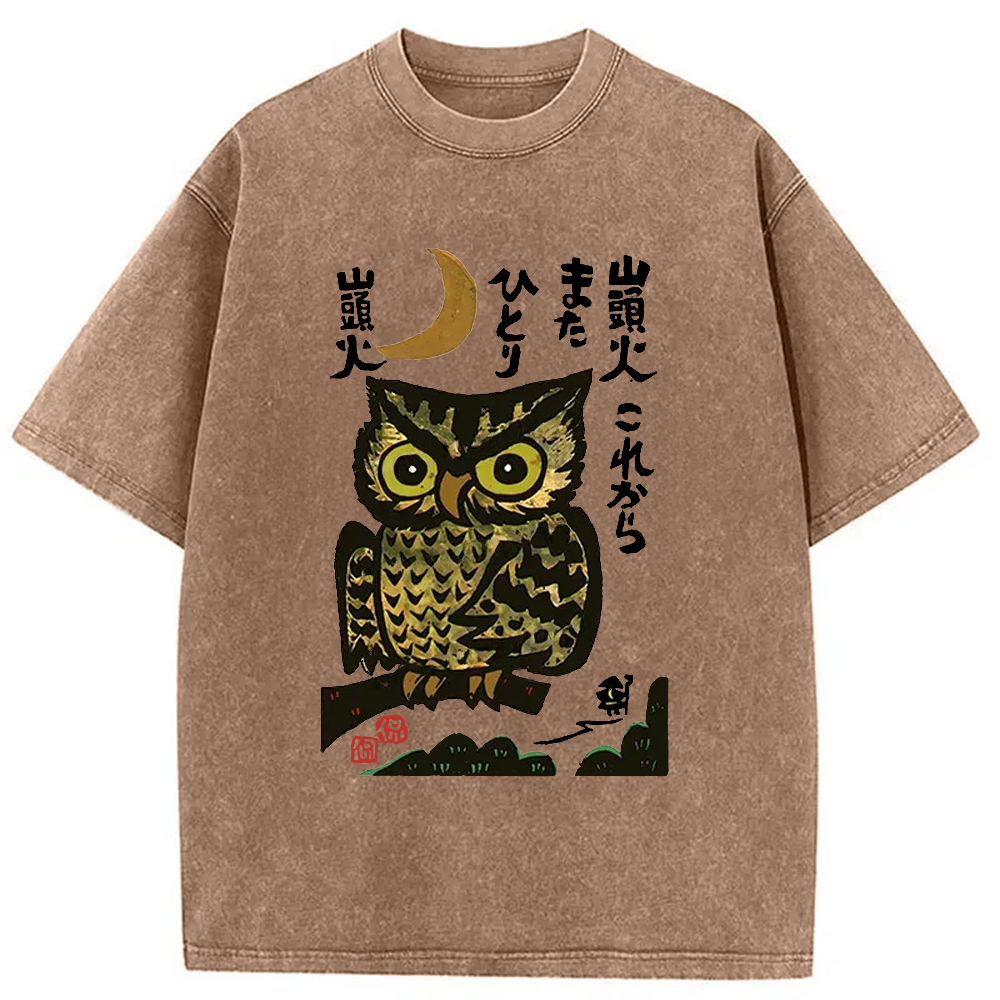 Modecanvas Woodcut Owl Washed T-Shirt