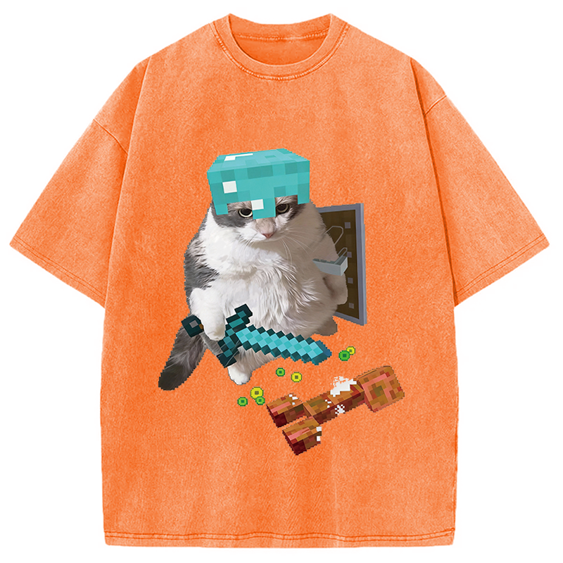 Modecanvas Diamond Armor Cat Creeper Washed T-Shirt
