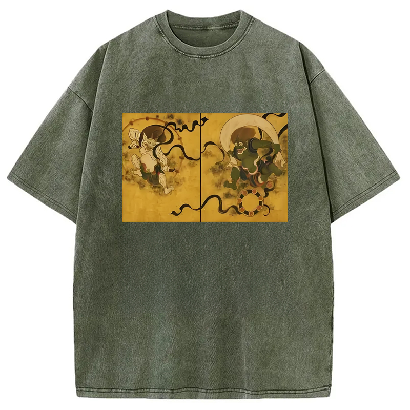 Modecanvas Fujin Raijin Japanese Ukiyo-e Washed T-Shirt