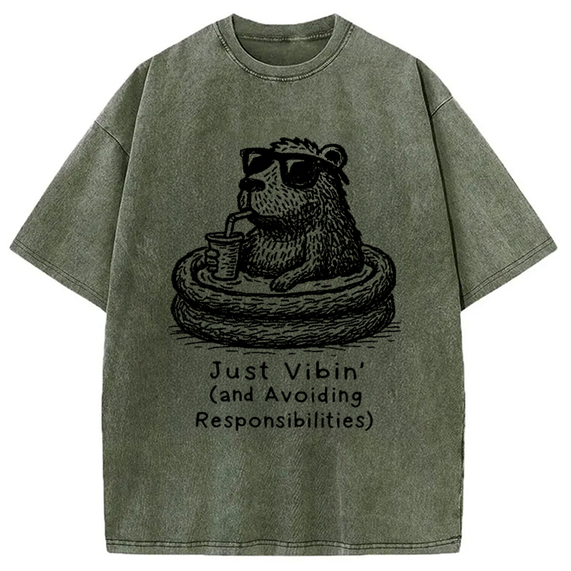 Modecanvas Capybara On A Bathing Vacation Washed T-Shirt
