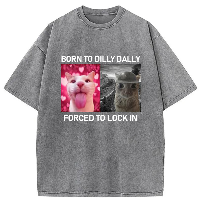 Modecanvas Born To Dilly Dally Washed T-Shirt-modecanvas