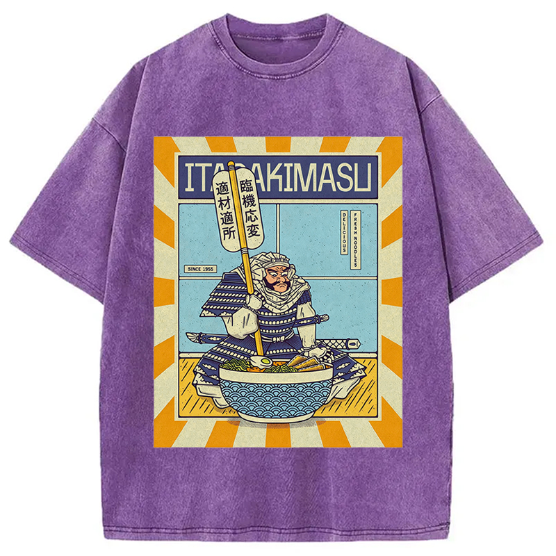 Modecanvas Ramen Temple DTG Printing Washed T-Shirt