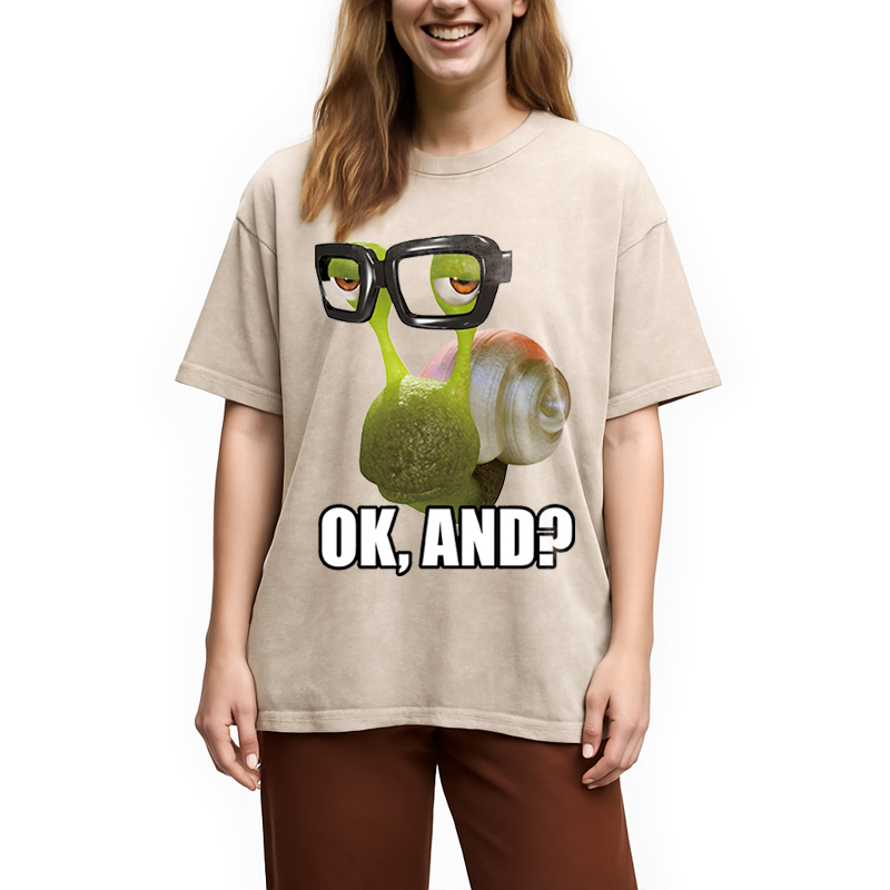 Modecanvas Ok And Snail DTG Printing Washed T-Shirt
