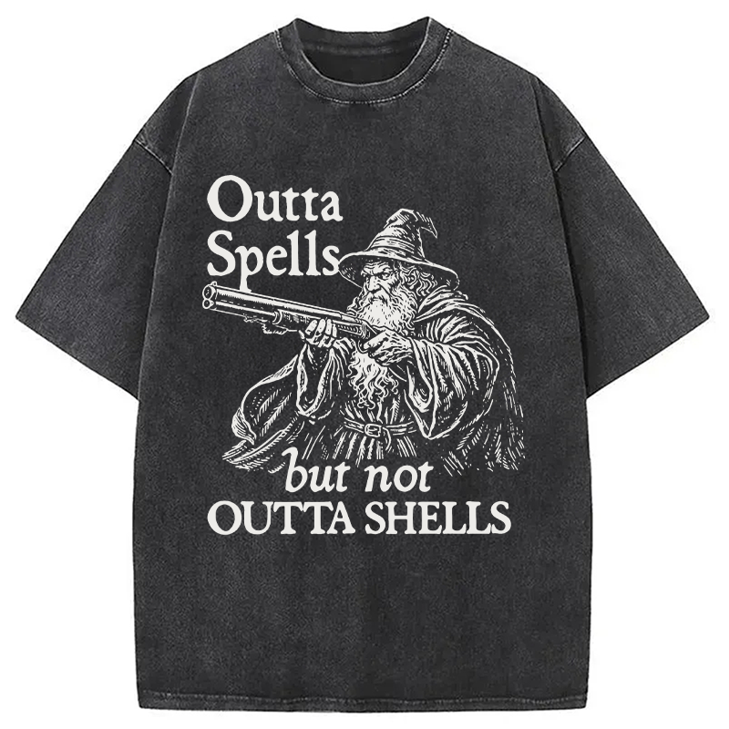 Modecanvas Funny Wizard Gun DTG Printing Washed T-Shirt-modecanvas