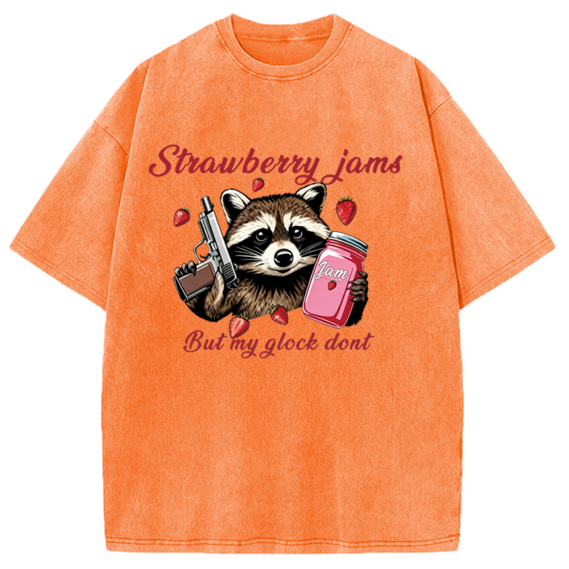 Modecanvas Strawberry Jams Raccoon DTG Printing Washed T-Shirt
