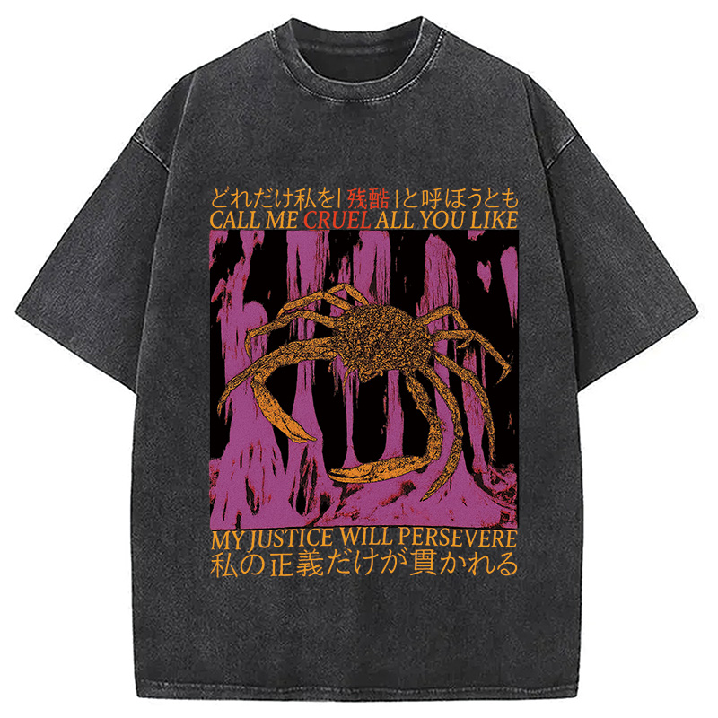 Modecanvas My Justice Will Persevere Funny Crab Washed T-Shirt