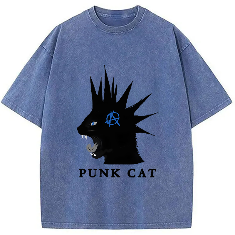 Modecanvas Punk Cat Funny Washed T-Shirt