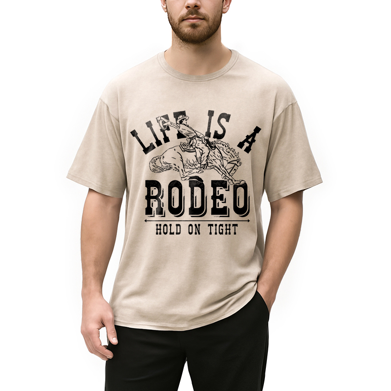 Modecanvas Life Is A Rodeo Hold On Tight DTG Printing Washed T-Shirt