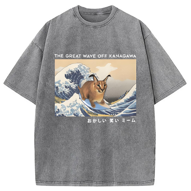 Modecanvas Big Floppa and The Great Wave off Washed T-Shirt