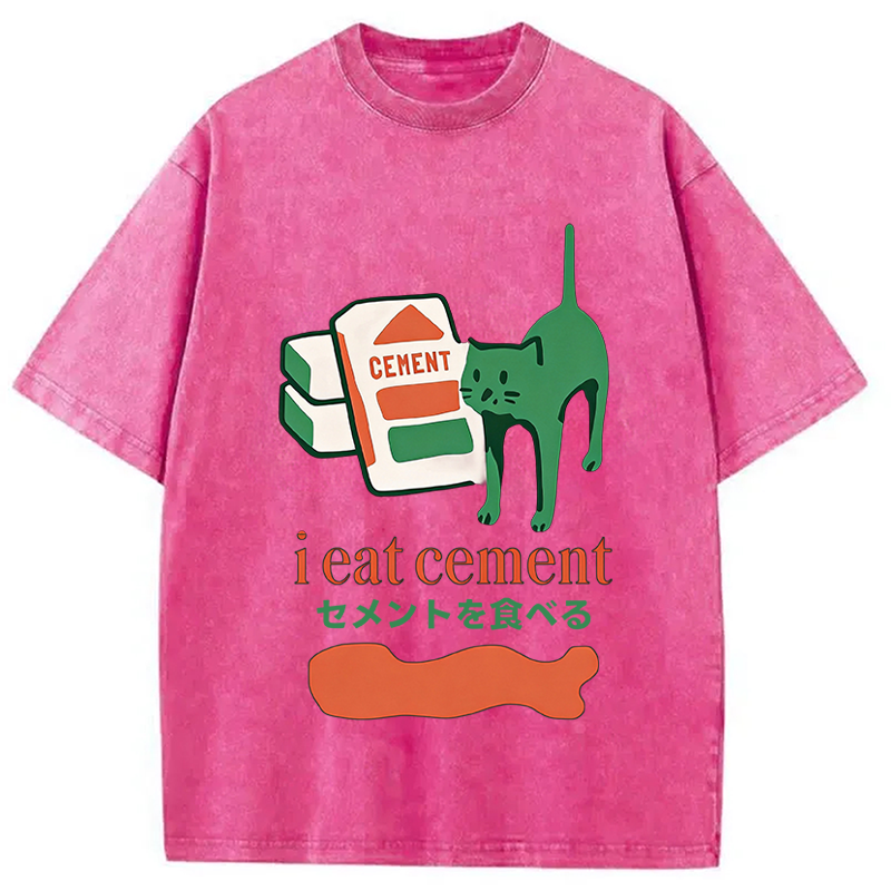 Modecanvas Cement Cat Washed T-Shirt-modecanvas