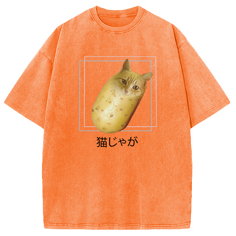 Modecanvas Silly Potato Cat Funny Meme Washed T-Shirt