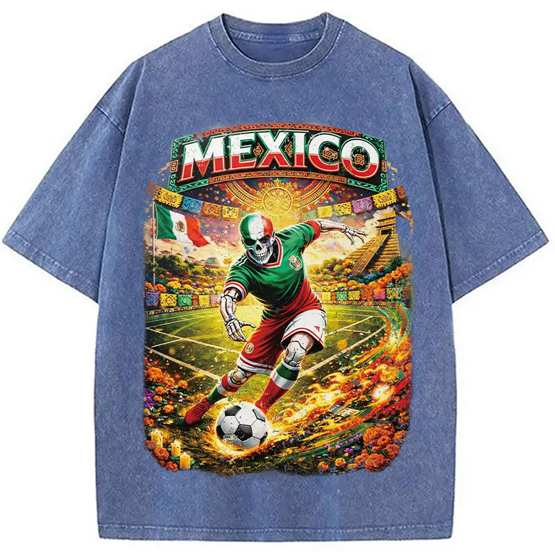 Modecanvas Mexico Skull Soccer DTG Printing Washed T-Shirt