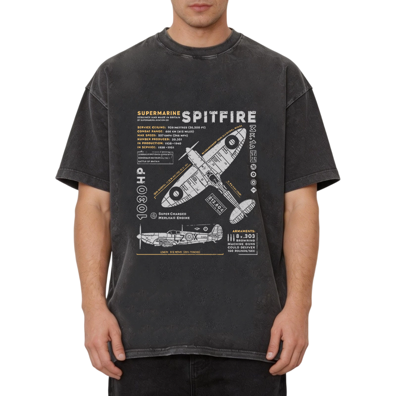 Modecanvas Royal Air Force Marlin Figher DTG Printing Washed T-Shirt