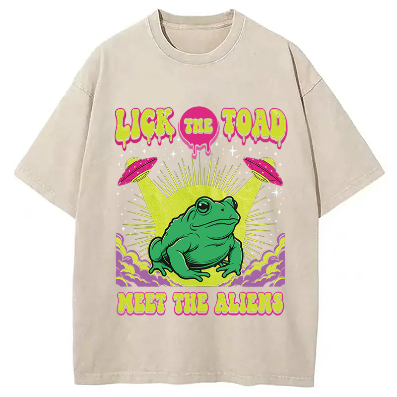 Modecanvas Lick The Toad Frog Meme DTG Printing Washed T-Shirt