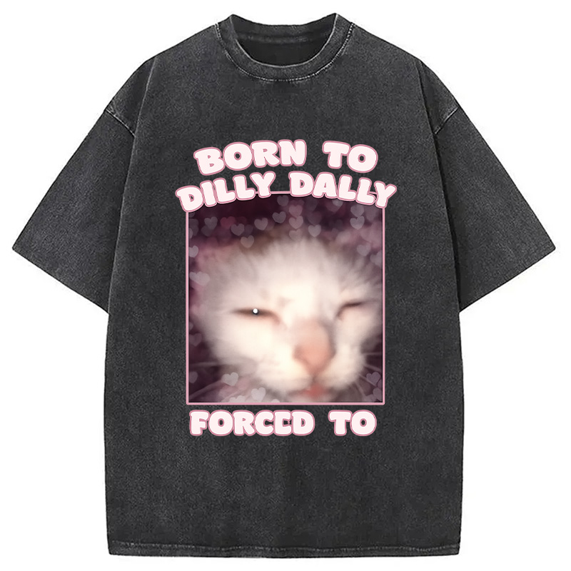 Modecanvas Born to Dilly Dally Cat Meme Washed T-Shirt