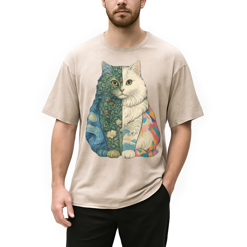 Modecanvas Van Gogh Art Cat Washed T-Shirt