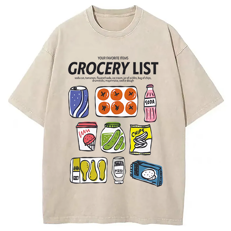 Modecanvas Grocery List Fun DTG Printing Washed T-Shirt