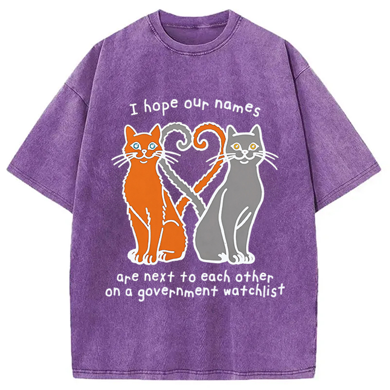Modecanvas I Hope Our Names Are Next To Each Other Cat Meme DTG Printing Washed T-Shirt