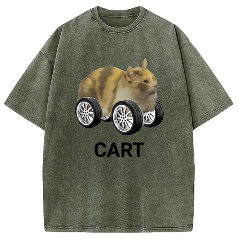 Modecanvas Cart Cat Meme Washed T-Shirt